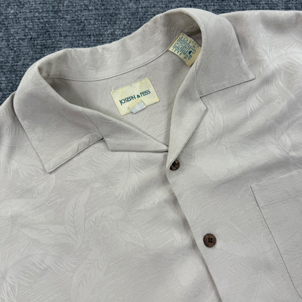 Joseph & Feiss Button Up Shirt Medium Beige Silk Floral Jacquard Camp Men's